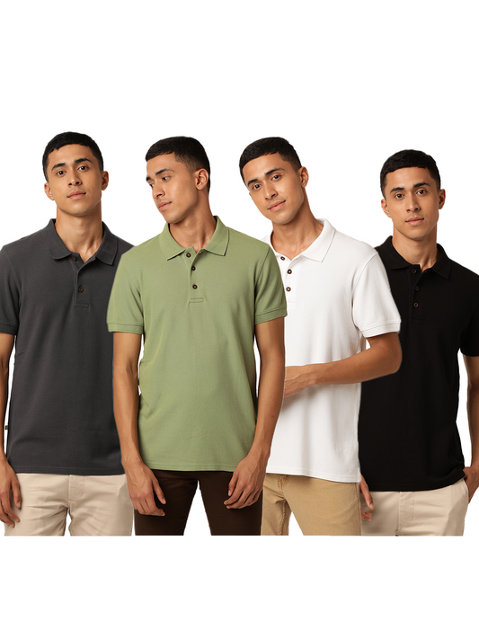Classic Combo Pack Organic Polo Neck T-Shirts - Grey, Green, White and Black
