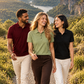 Models walking a scenic ravine path in Northmist organic t-shirts