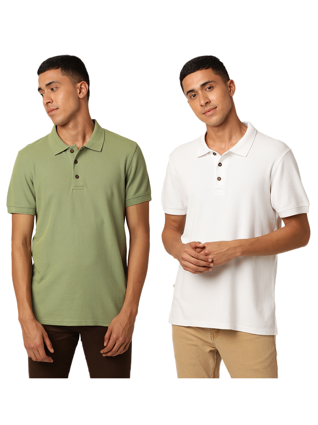 Chasm Combo Pack  Organic Polo Neck T-Shirts Meraki Green and Kalon White