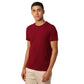 A person wearing a plain red Alpha Combo Crew Neck T-Shirt (Pack of 3) by Northmist made of organic cotton and beige pants stands against a white background. They have short dark hair and a neutral expression, with their right hand resting on their leg.