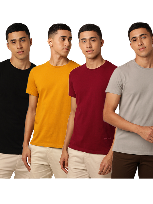 Grove Combo Pack: Organic Crew Neck T-shirts - Grey, Mustard, Maroon and Black
