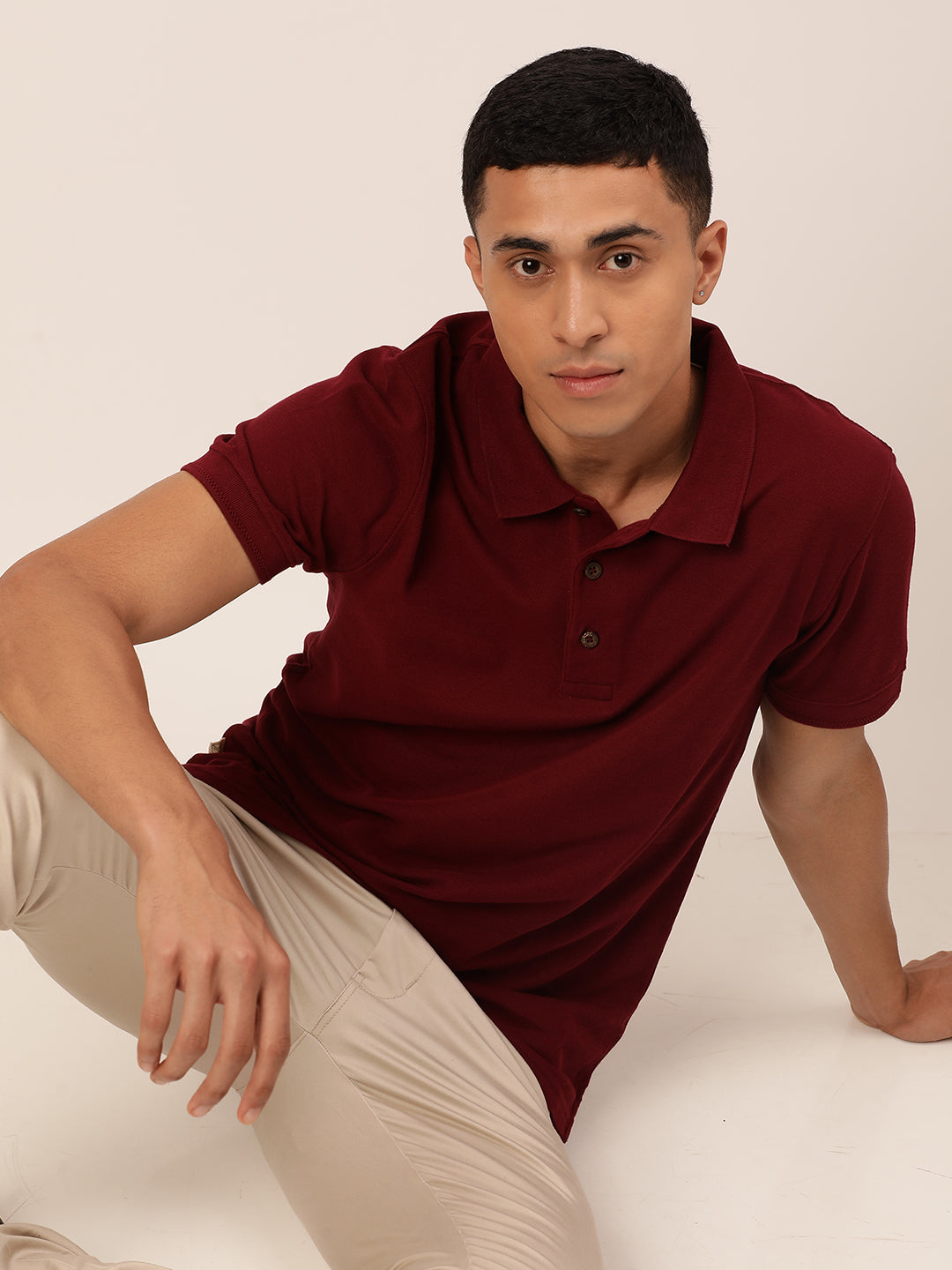 Eunoia Maroon Polo Neck T-Shirt