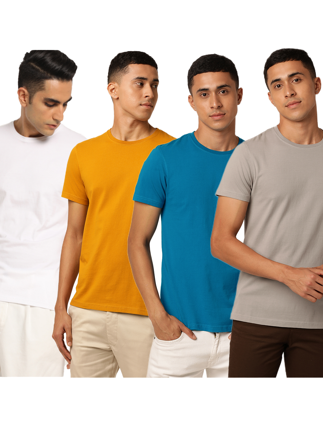 Perennial Combo Pack: Organic Crew Neck T-shirts - Grey, Mustard, White and Blue